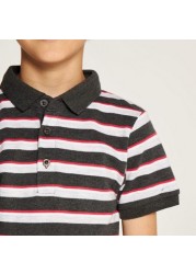 Juniors Striped Polo T-shirt with Short Sleeves and Button Closure