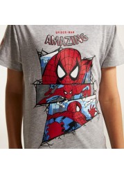 Spider-Man Print Crew Neck T-shirt with Short Sleeves