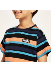 PUMA Striped Round Neck T-shirt with Short Sleeves