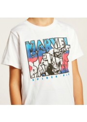 Spiderman Print T-shirt with Round Neck and Short Sleeves