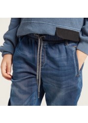 Juniors Solid Denim Jeans with Drawstring Closure and Pockets