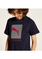 PUMA Logo Print Crew Neck T-shirt with Short Sleeves