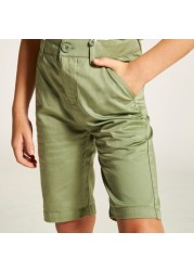 Juniors Solid Shorts with Button Closure and Pockets