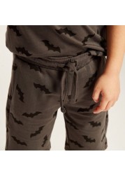 Batman Print Shorts with Drawstring Closure and Pockets