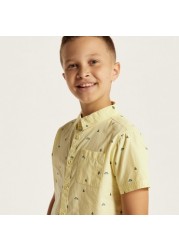 Printed Short Sleeves Shirt with Pocket and Button Closure