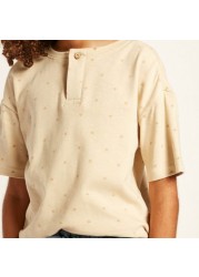 Eligo Printed T-shirt with Button Closure and Short Sleeves