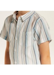 Juniors Striped Shirt with Chest Pocket and Short Sleeves
