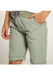 Juniors Solid Woven Shorts with Pockets and Drawstring Waistband