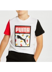 PUMA Logo Print Crew Neck T-shirt with Short Sleeves