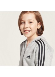 adidas Logo Print Hoodie with Long Sleeves and Kangaroo Pockets