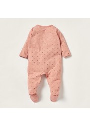 Juniors Heart Print Sleepsuit with Long Sleeves and Button Closure