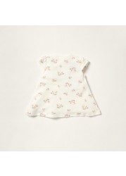 Juniors Floral Print Dress with Cap Sleeves and Button Closure