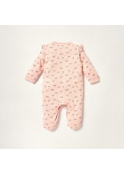 Juniors Printed Closed Feet Sleepsuit with Ruffles and Long Sleeves