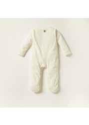 Giggles Embroidered Sleepsuit with Long Sleeves and Button Closure