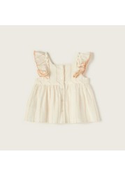 Giggles Embroidered Sleeveless A-line Top with Ruffle Detail