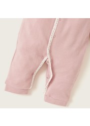 Juniors Solid Sleepsuit with Long Sleeves and Flower Embroidered Detail