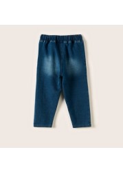 Juniors Solid Denim Pants with Elasticated Waistband