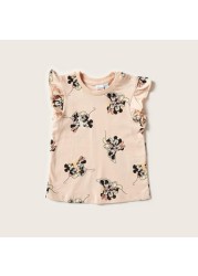 Disney Mickey and Minnie Print Round Neck Top with Ruffled Sleeves - Set of 2