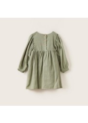 Love Earth Textured Organic Dress with Long Sleeves and Button Closure