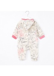 Juniors All-Over Floral Print Closed Feet Sleepsuit with Long Sleeves