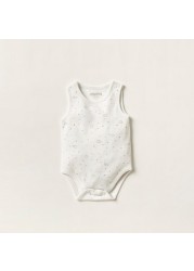 Juniors Printed Sleeveless Bodysuit with Button Closure - Set of 2