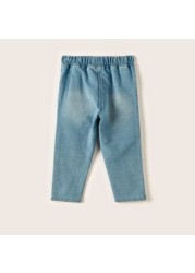 Juniors Solid Denim Pants with Elasticated Waistband