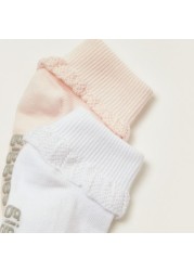 Giggles Solid Socks with Lace Detail - Set of 2