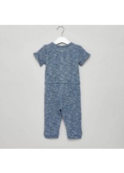 Giggles Textured Open Feet Sleepsuit with Short Sleeves