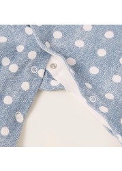 Juniors Polka Dots Print Sleepsuit with Long Sleeves and Lace Detail