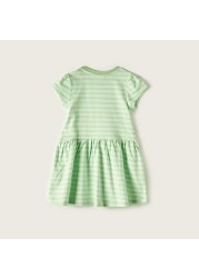 Juniors Striped Round Neck A-line Dress with Cap Sleeves