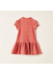 Juniors Striped Polo Dress with Cap Sleeves