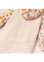 Juniors Floral Print Sleepsuit with Long Sleeves and Hood