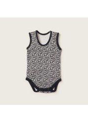 Juniors Printed Sleeveless Bodysuit with Press Button Closure - Set of  3