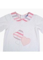 Giggles Striped Collared Polka Dot Print Sleepsuit with Long Sleeves