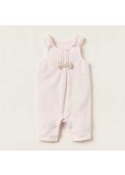 Juniors Solid T-shirt and Bow Detail Dungaree Set