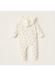 Juniors All-Over Printed Closed Feet Sleepsuit with Long Sleeves and Hood