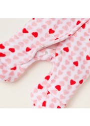 Juniors Heart Print Closed Feet Sleepsuit with Long Sleeves