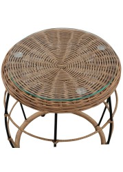 Cocoon Steel Wicker Side Table W/Glass Top (53 x 53 x 47.5 cm)