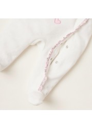 Juniors Embroidered Closed Feet Sleepsuit with Long Sleeves and Bow Applique