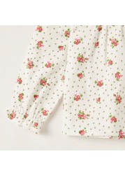 Giggles Floral Print Top with Collared Neck and Long Sleeves