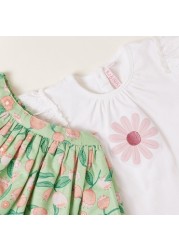 Juniors Floral Print Round Neck T-shirt and Skirt Set