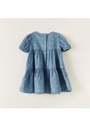 Juniors All-Over Heart Print Dress with Short Sleeves