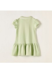 Juniors Solid Polo Dress with Cap Sleeves and Flounce Hem