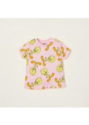 Tweety Print T-shirt with Short Sleeves - Set of 2