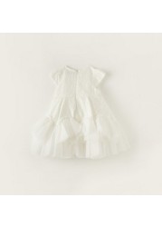 Juniors Lace Detail Dress with Ruffles and Zip Closure
