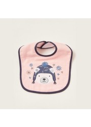 Juniors Peach Bear Embroidered Terry Bib with Snap Closure