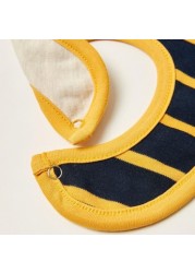 Juniors Striped Bib with Button Closure and Embroidery Detail