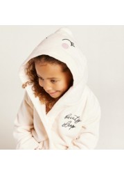 Juniors Text Embroidered Bathrobe with Hood and Tie-Ups