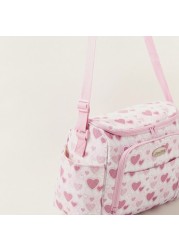 Juniors Heart Print Diaper Bag with Zip Closure