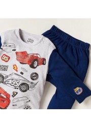 Disney Cars Print Round Neck T-shirt and Full Length Pyjamas - Set of 2